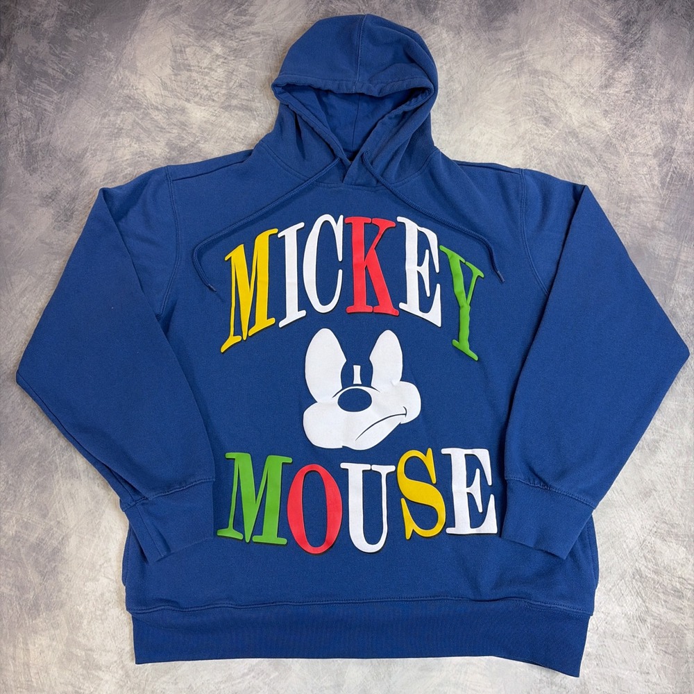 Disney Mickey Mouse Hoodie Mens Large Blue Puff Print Graphic Mad Engine